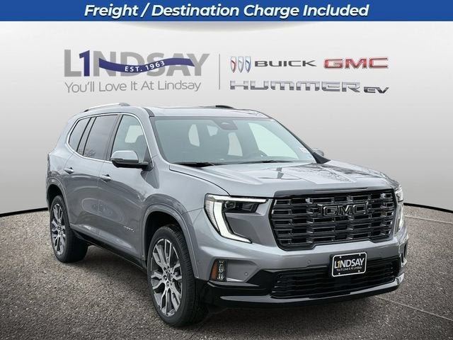 2026 GMC Acadia Denali Ultimate in Sterling Metallic — front three-quarter view