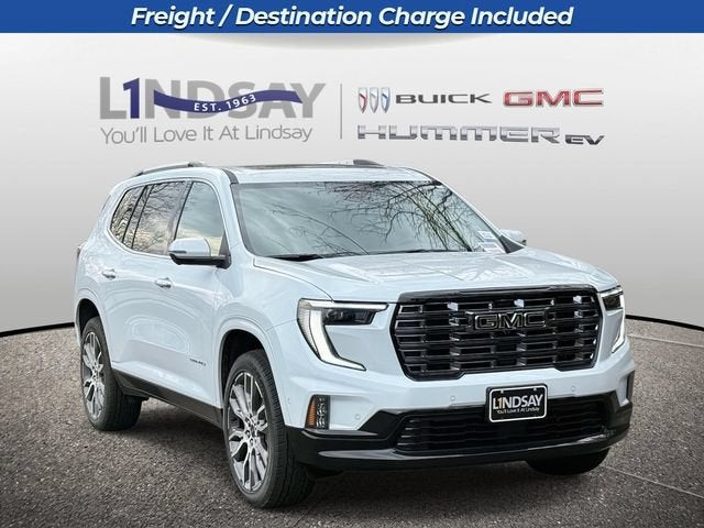 2026 GMC Acadia Denali Ultimate in Glacier White Tricoat — front three-quarter view