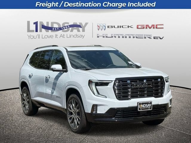 2026 GMC Acadia Denali Ultimate in Glacier White Tricoat — front three-quarter view