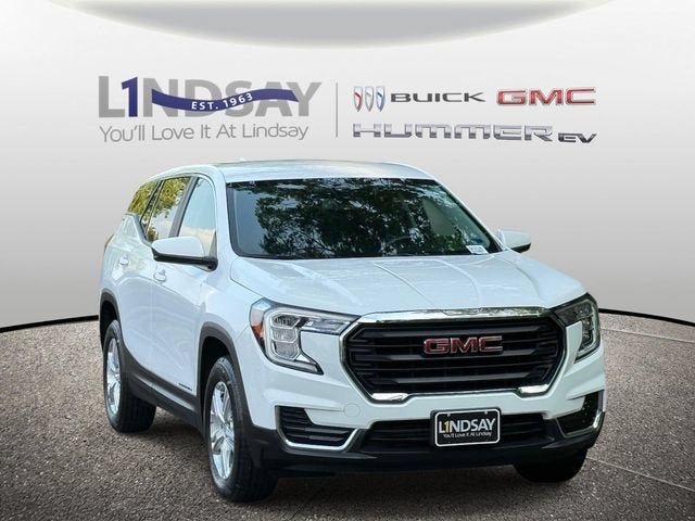 2023 GMC Terrain SLE in Summit White — front three-quarter view