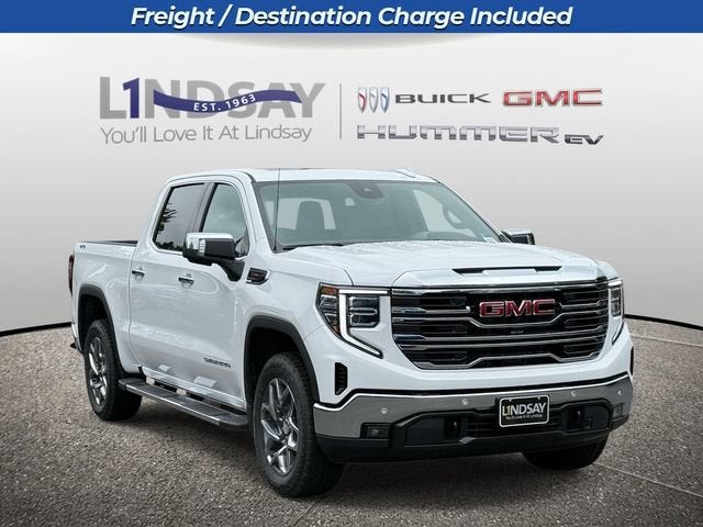 2026 GMC Sierra 1500 SLT in Summit White — front three-quarter view