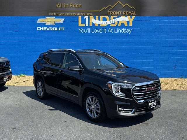 2024 GMC Terrain SLT in Ebony Twilight Metallic — front three-quarter view